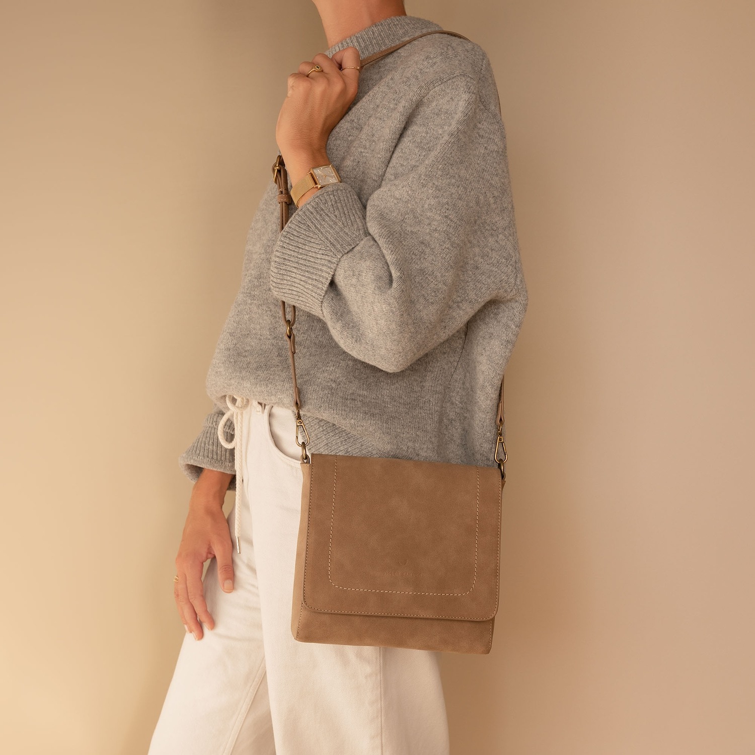 Violet Hamden torba preko ramena, crossbody torba, model “My Daily Taupe” – umjetna koža – 1 komad