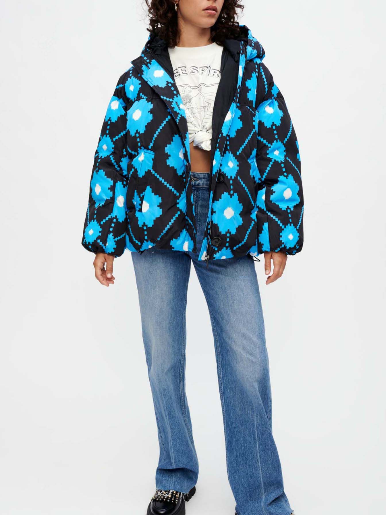Plumas con estampado floral-Noir/bleu