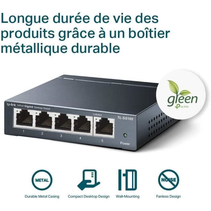 Conmutador de red de escritorio TP-Link de 5 puertos 10/100/1000 Mbps