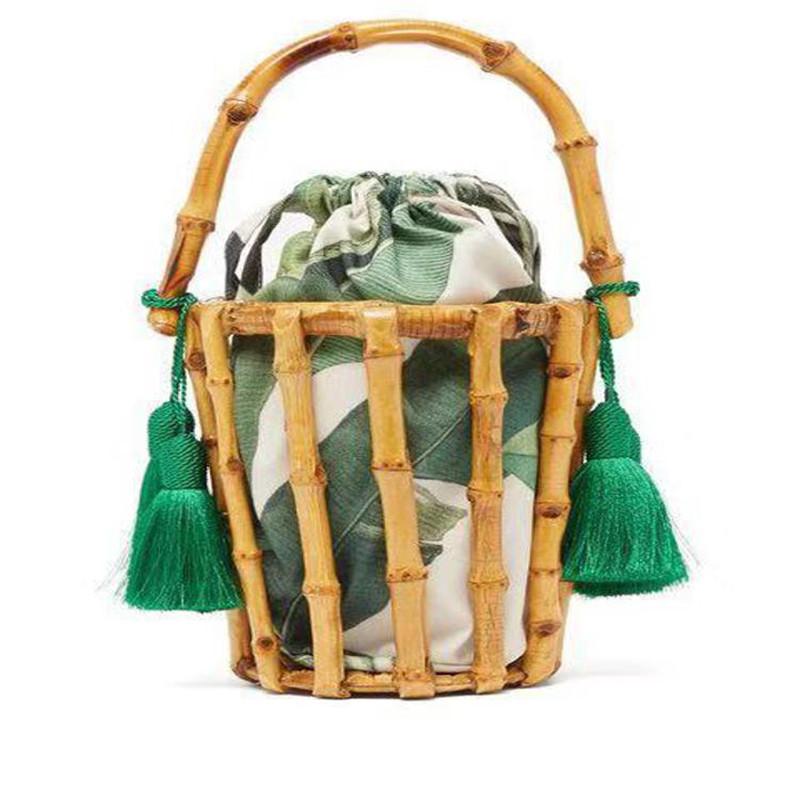 Sac à main fait main pour femme, sac tissé à pompons, sac en bambou cousu, pochette, sac seau ajouré, sac de plage pour vacances à Bali
