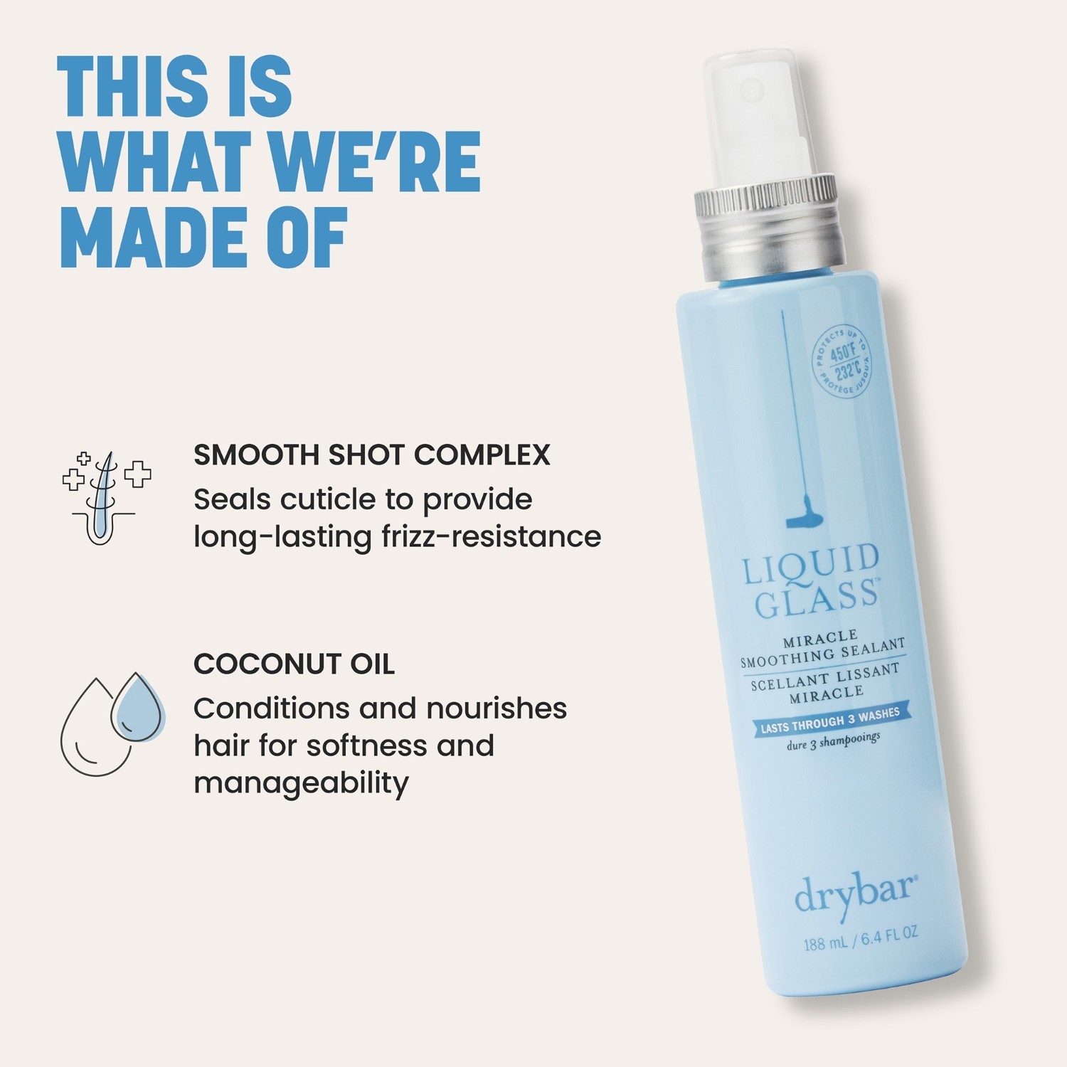 sprej za zaštitu od topline drybar Liquid Glass Liquid Glass Miracle zaglađujuće brtvilo - 188 ml