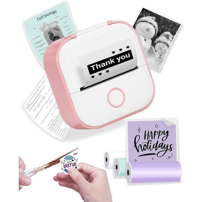 Mini impressora, impressora de adesivos T02, impressora térmica portátil para estudantes, impressora fotográfica em preto e branco, Primty I