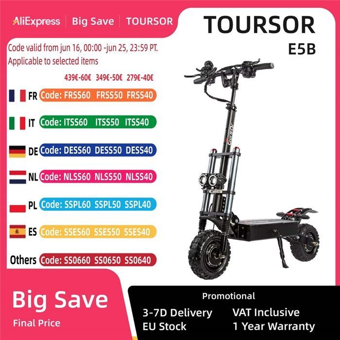 E5B Scooter électrique 3000W * 2 double moteur  60V 40AH 11 pouces pneus tout-terrain Scooter électrique tout-terrain