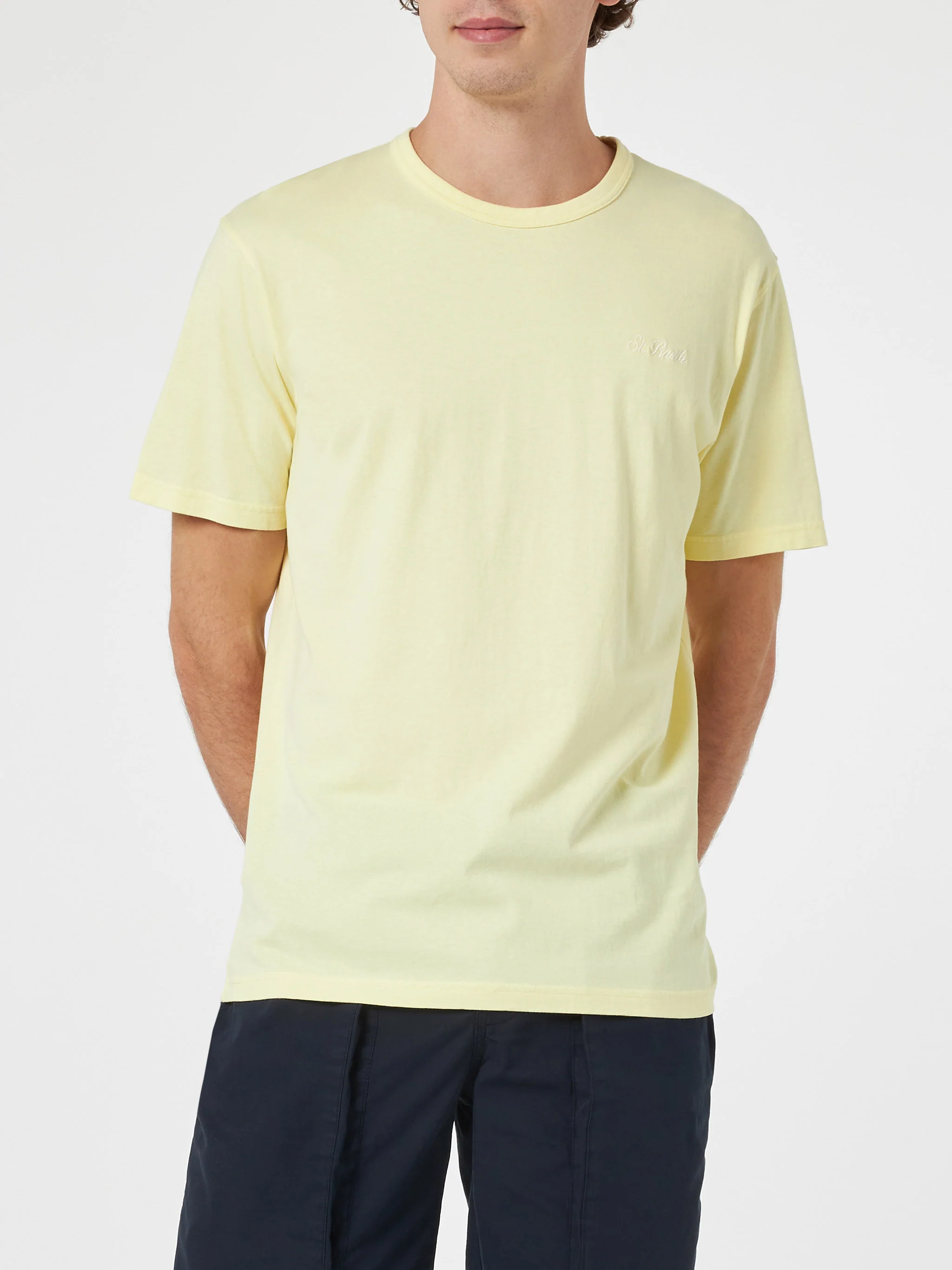 Camiseta de punto de algodón amarillo pálido para hombre de Dover con bordado St.