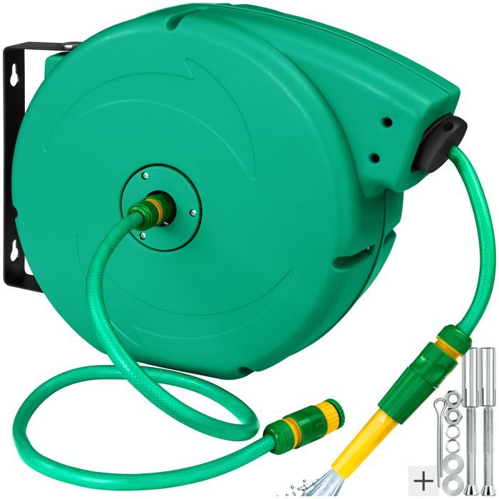 Enrollador de manguera - TECTAKE - Enrollador de manguera de jardín con soporte automático para manguera de 20 m - Verde