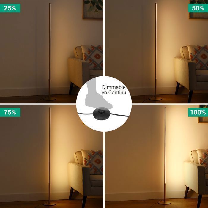 EDISHINE Lampadaire LED sur Pied Salon Dimmable, 19W 1100LM 3000K Blanc Chaud, 147cm, doré - lampe d'ambiance