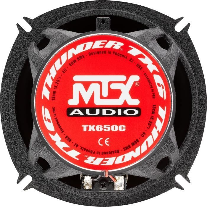 Altavoces coaxiales para coche MTX TX650C de 13 cm, 2 vías, 80 W RMS, 4 marcos de aluminio, tweeters de cúpula de seda de neodimio, cono de pulpa de celulosa.