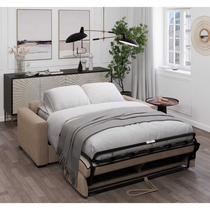 Divano trasformabile JOHN Express - 3 posti - Tessuto beige - 190 x 100 x 87 cm