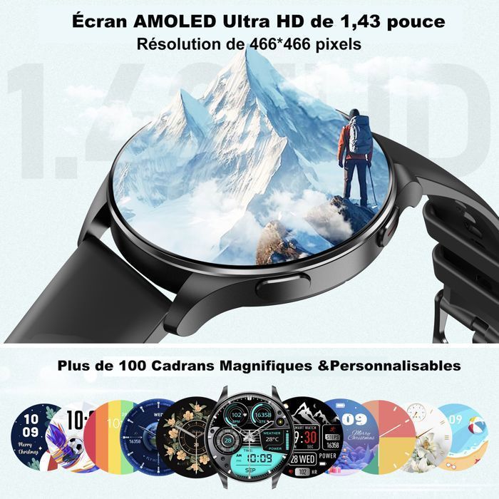 Blackview Montre Connectée Femme Homme avec Répondre/appeler, IP68, Sommeil ,Podomètre, 1.43