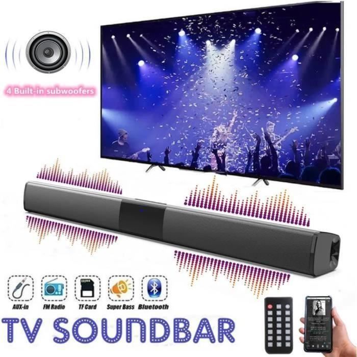 Barra de sonido Bluetooth de 22 pulgadas para TV con control remoto y 4 subwoofers integrados, sonido envolvente estéreo HD.