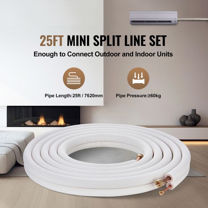 Conjunto de minitubería DUOKU - 7620 mm - Aislamiento de triple capa - Bomba de calor - HVAC