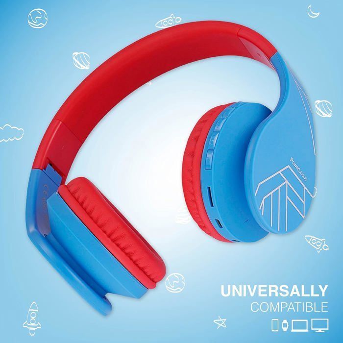 Bluetooth Headphones - POWERLOCUS - Children's - Blue-Red - Foldable - On-ear