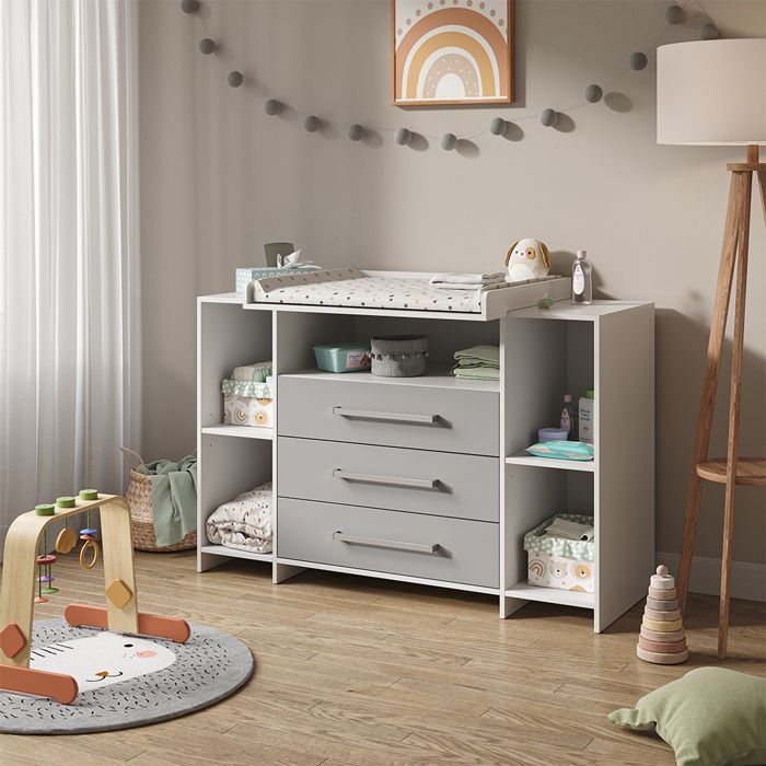 Oskar XL Changing Table 143x100cm with Drawers, White/Grey, Vicco 40349