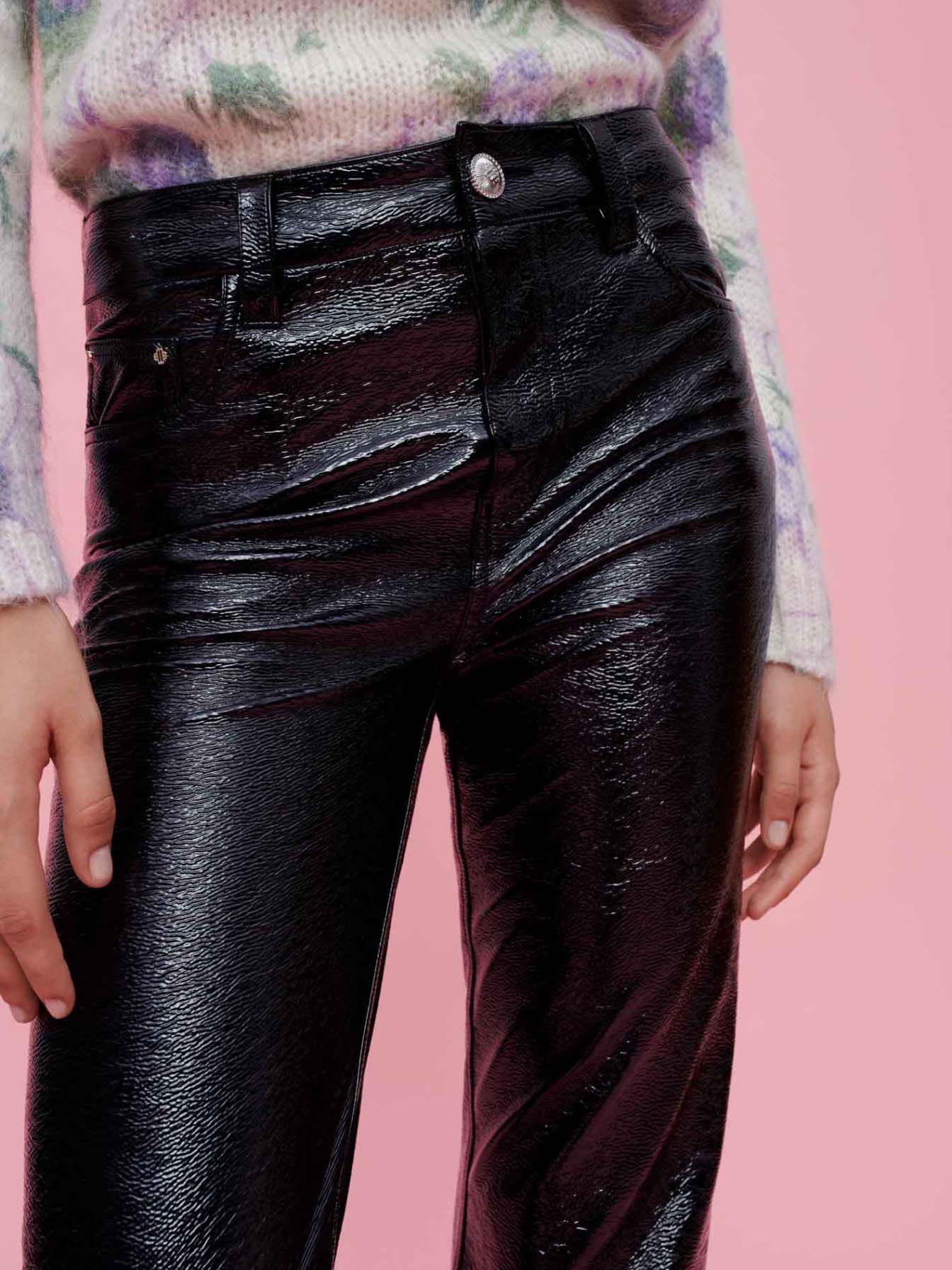 Vinyl flared broek - Zwart