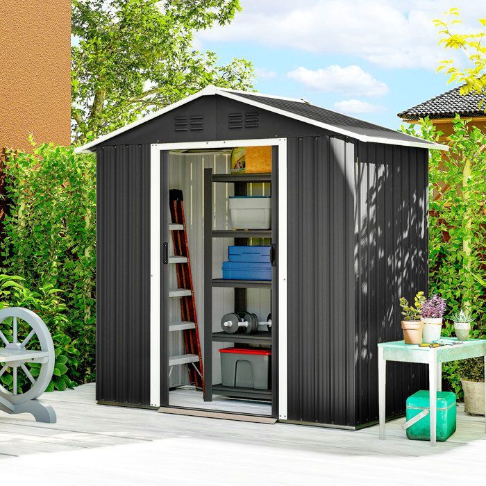 Caseta de jardín metálica - cobertizo para herramientas - 1,8 m² - 194 x 107 x 191 cm - puertas correderas - gris oscuro
