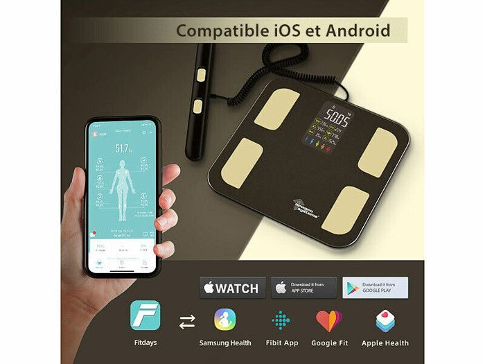 Körperanalysewaage – Newgen Medicals – Wiederaufladbar – Bluetooth – Bis 180 kg – Farb-LED-Display