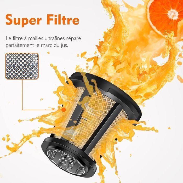 AMZCHEF Extracteur de Jus de Fruits et Légumes Sans BPA Slow Juicer Presse à Froid Machine,Noir