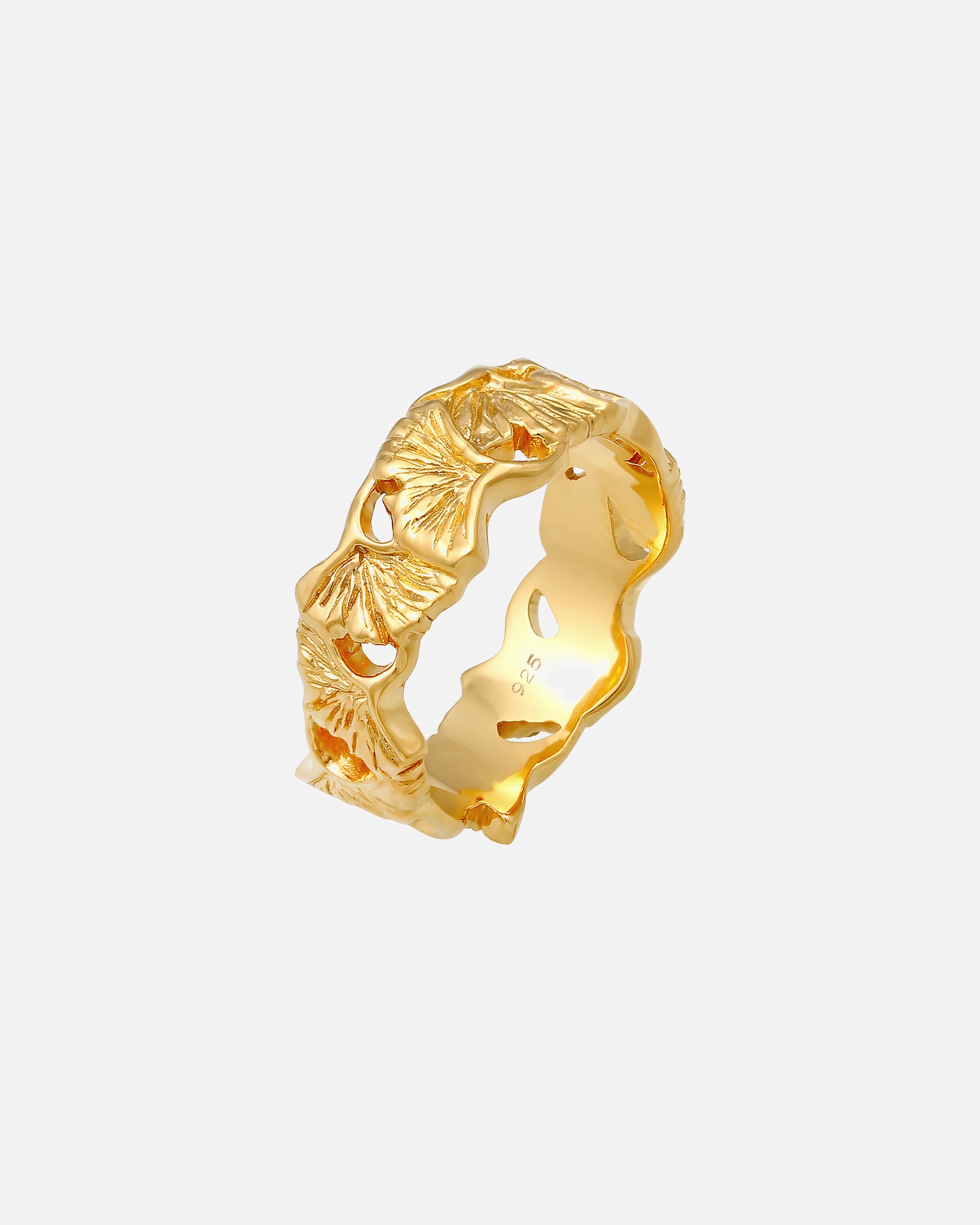 Elli Femmes Bande Ginkgo Feuille Tropicale Tendance Été en Argent Sterling 925 Plaqué Or