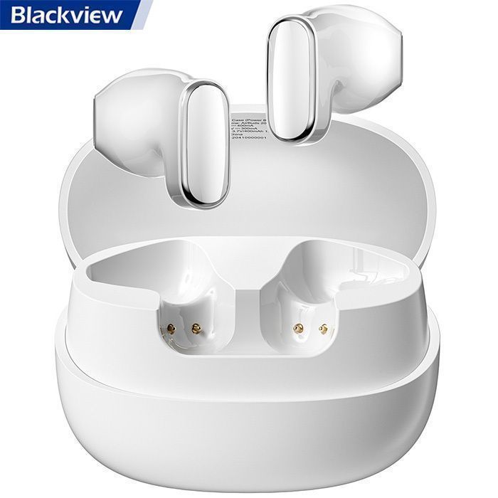 Blackview AirBuds 20 — Täysin langattomat nappikuulokkeet, Bluetooth 5.4, DNS-melunvaimennus, 400 mAh, IPX4, valkoinen