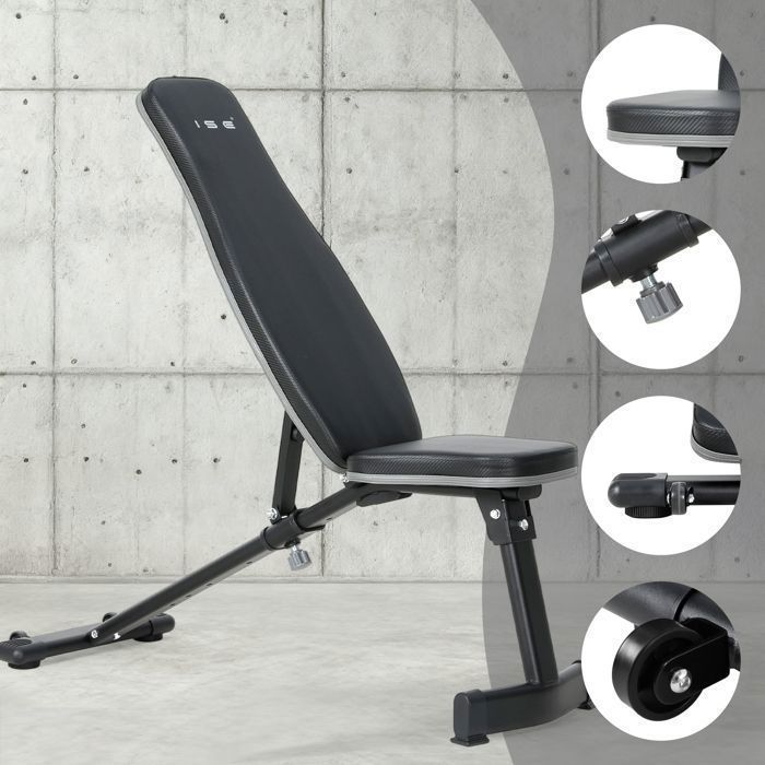 ISE Banc de Musculation incliné ,Pliable ,Dossier réglables en 6 Positions, Formation d'exercice Max 120KG SY-5021