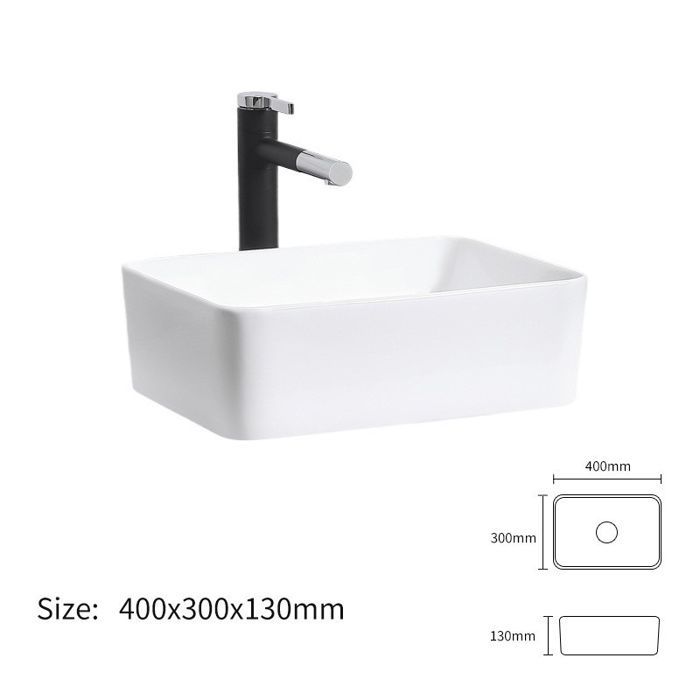 Lavabo cuadrado de cerámica para encimera, blanco, 40x30x13cm
