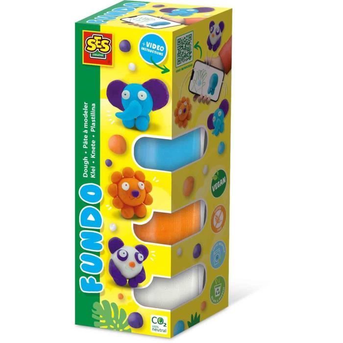 FunDo modeling clay - Wild animals (3x90gr-1x40gr) - SES CREATIVE - Interactive for young children.