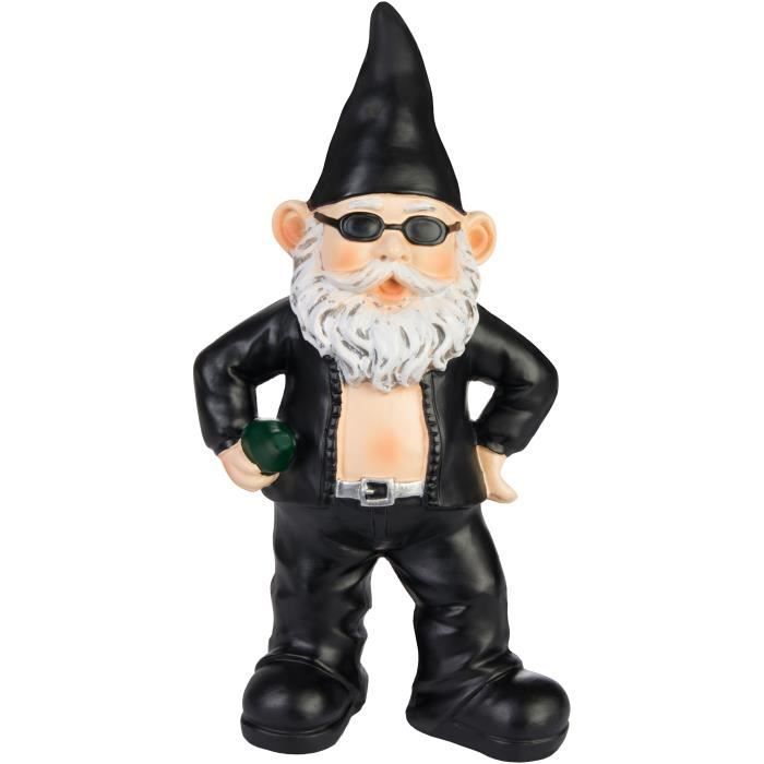 BRUBAKER Set de Nains de Jardin Biker Homme et Femme Noir - Nains Rocker avec Lunettes de Soleil - 23 cm Figure de Jardin