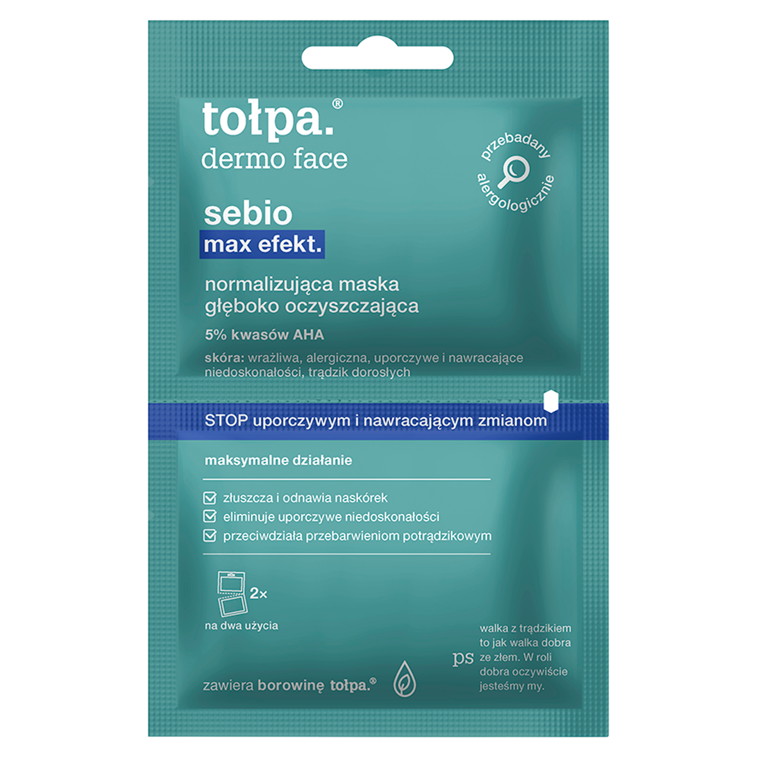 Tołpa normaliserende ansiktsmaske, dyptrensende for sensitiv, kombinert og fet hud, 2x6ml Dermo Face