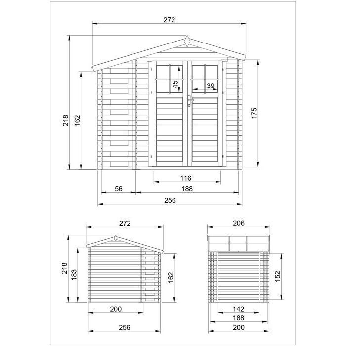 Caseta de jardín de madera - TIMBELA M386F+M386G - puerta con cerradura de alta calidad