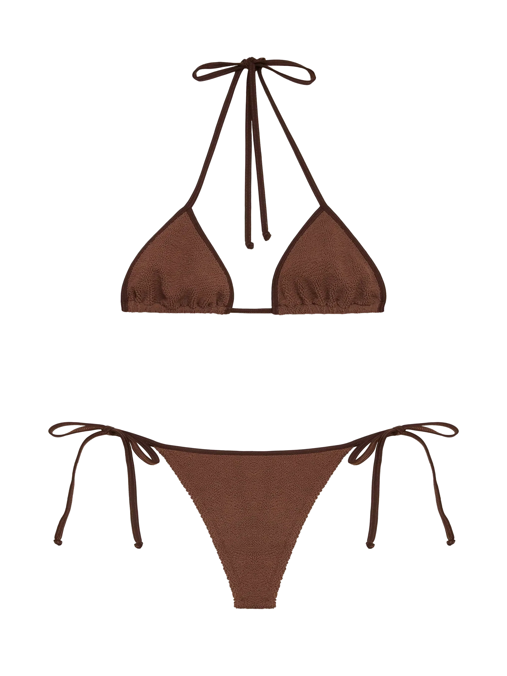 Leah Norah klassieke driehoekbikini in bruine kreukelstof