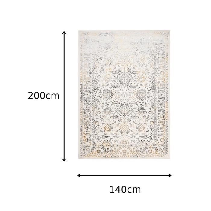 TAPISO Living Room/Bedroom Rug GOLDEN Cream Grey Beige Ornamental Polypropylene Indoor 140x200 cm