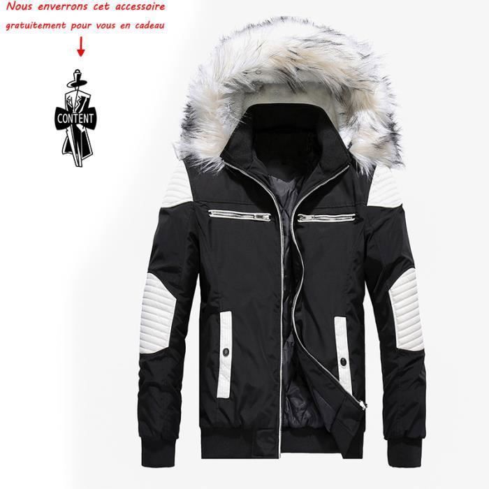 Men's Down Jacket - MOBIGARLAN - FBCM122 - Slim Fit - Faux Fur Hood - Black
