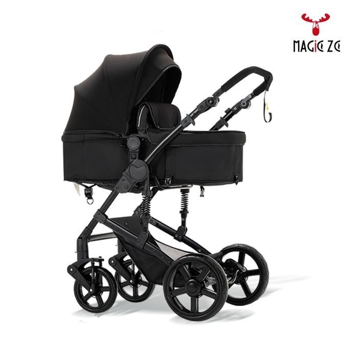 MagicZC 3-in-1 Kinderwagen für Neugeborene (0-3 Jahre), mit umbaubarer Babywanne, Autositz und verstellbarer Rückenlehne, Gold/Schwarz