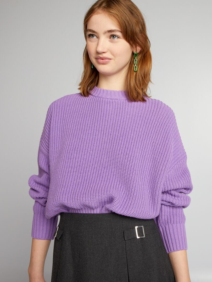 Trui met ronde hals en tricot-effect - PAARS
