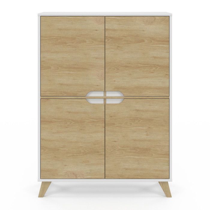 Mueble de almacenamiento IDMARKET HELSINKI de 4 puertas, estilo escandinavo, blanco y madera.
