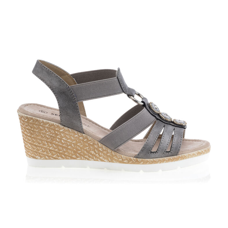 Graue Damensandalen / Zehenfreie Schuhe