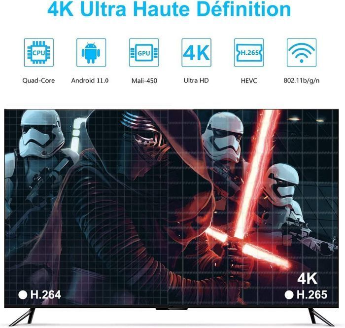 X96 Mini - TV BOX - 4K - 2/16GB - Boitier IPTV - Android 11.0 - Android TV - WiFi 2.4/5.0G - HDR 10 - Boîtier multimedia