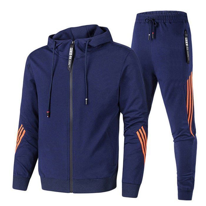 Chándal para hombre - Conjunto deportivo casual de 2 piezas de corte ajustado - Manga larga - XH652 Azul