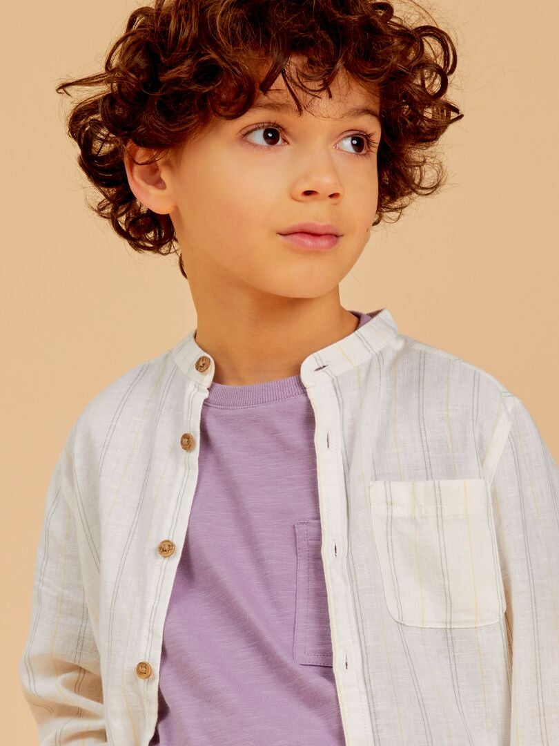 Camisa de linho com gola mandarim - BRANCA