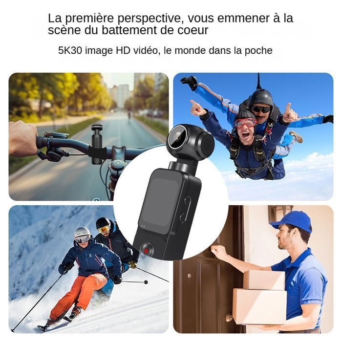 5K UHD Actionkamera - Vlogging-videokamera - 270° roterende objektiv, 64 GB - WiFi, 1,69