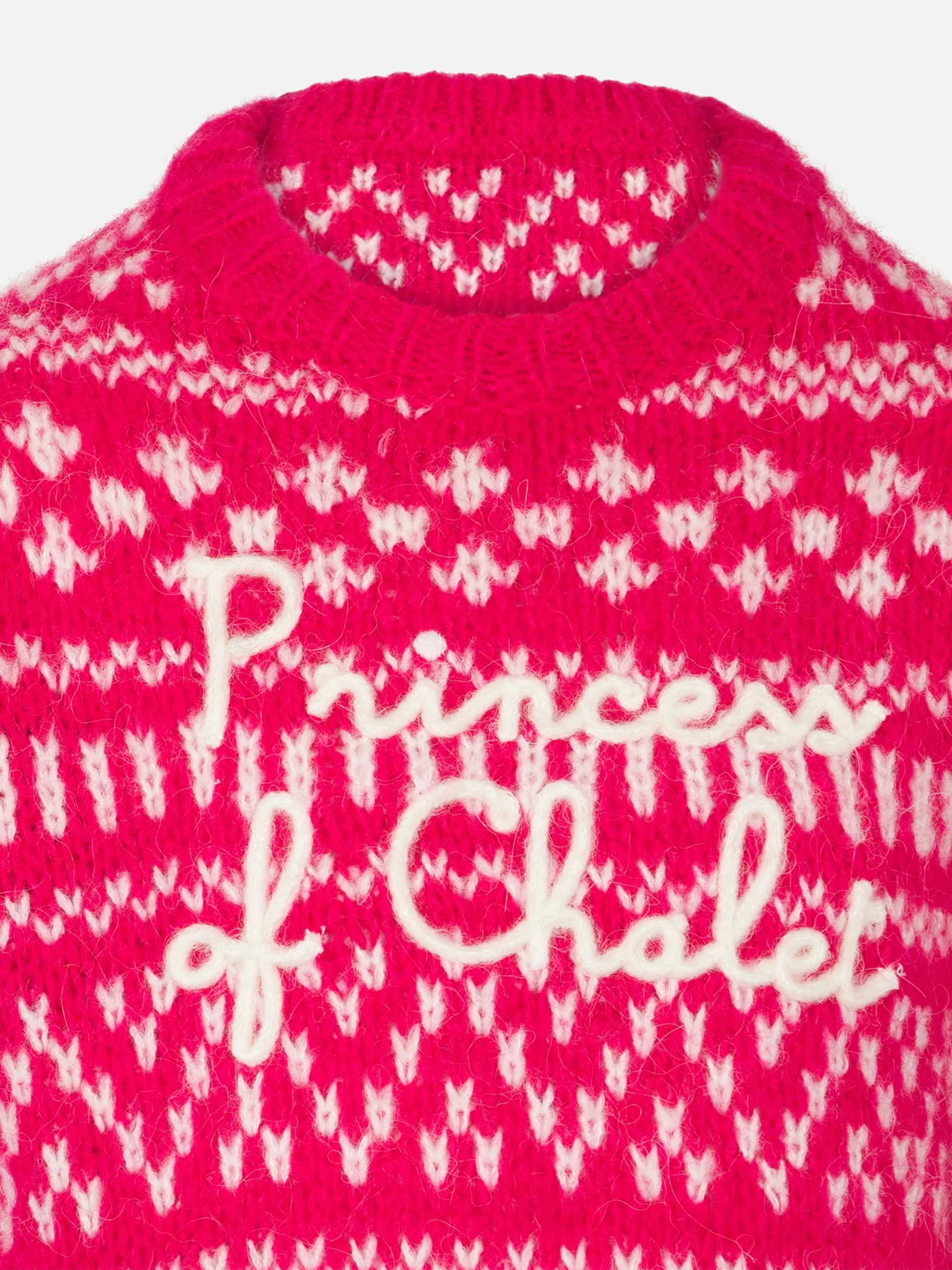Maglia da bambina girocollo morbida con stampa Fair Isle e ricamo Prin