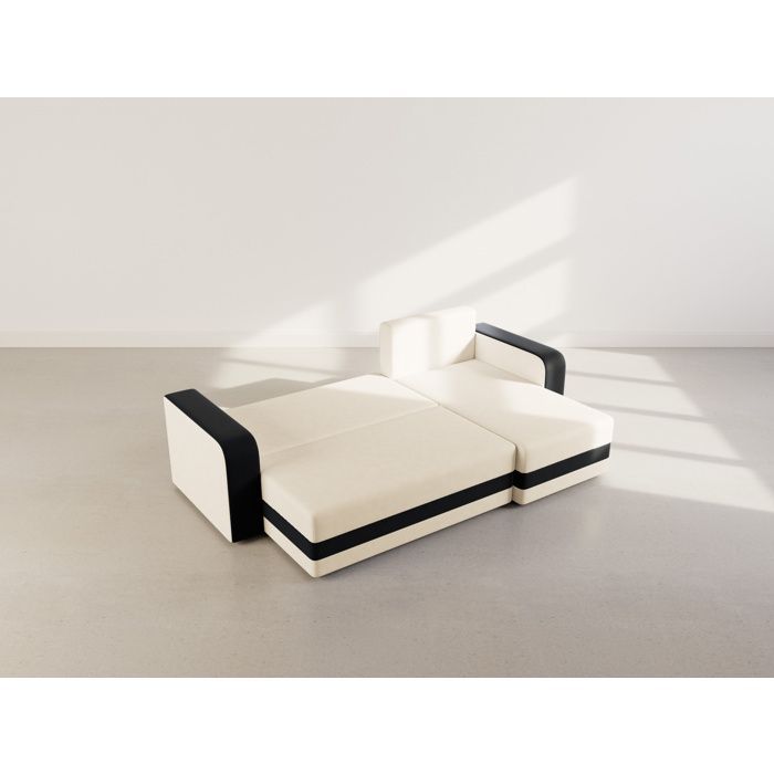 Harvey – Wendbares 4-Sitzer-Ecksofa mit Schlaffunktion und Stauraum in zweifarbigem Stoff – Schwarz/Beige