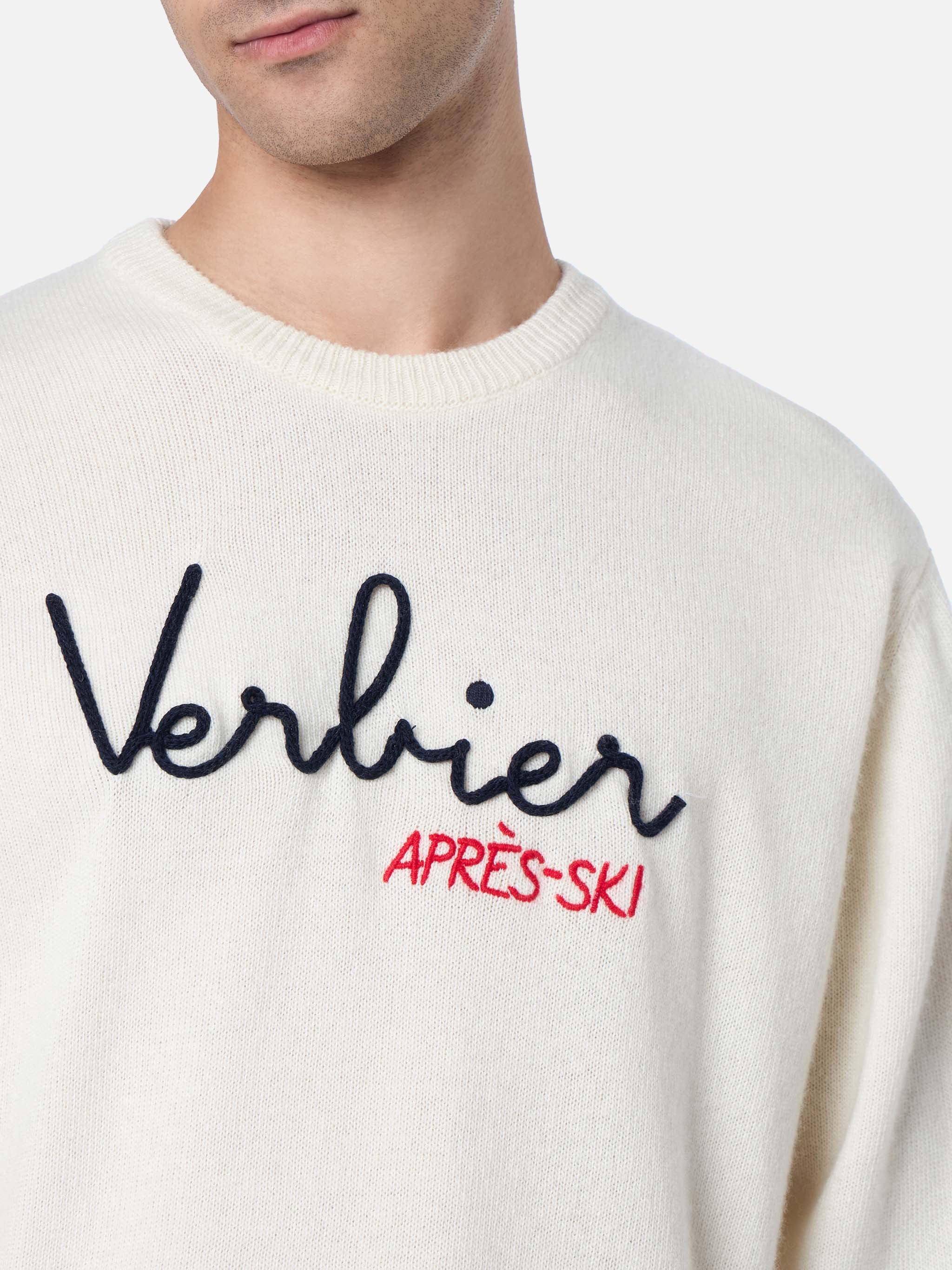 Pull blanc pour homme Heron avec broderie après-ski Verbier