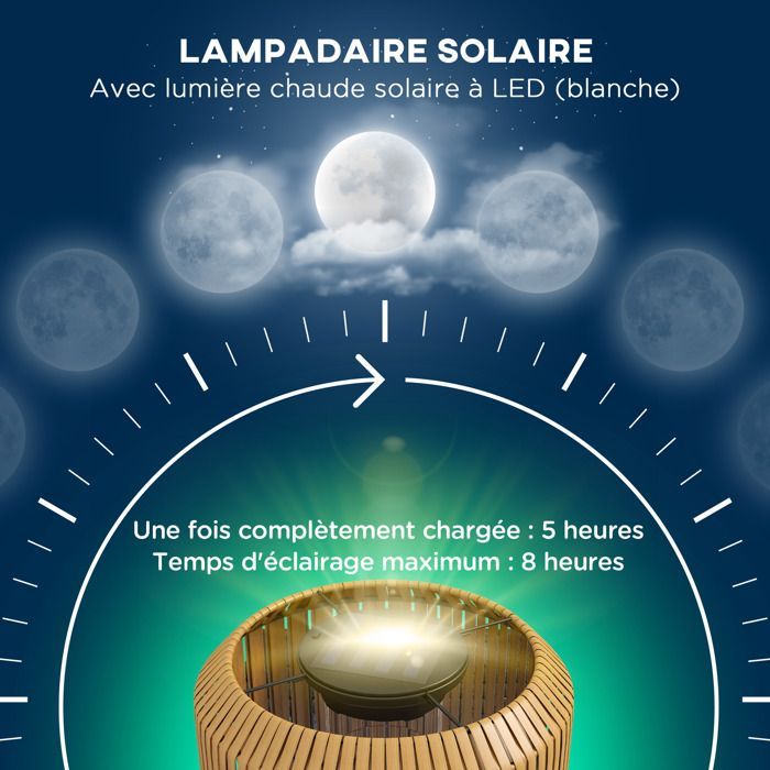 Lámpara de pie solar para exteriores Outsunny - con sensor de luz - estilo moderno - impermeable - fabricada en resina tejida - 130 cm - amarilla
