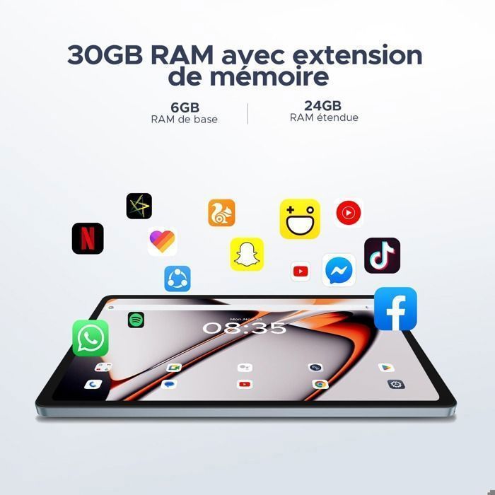 Tablette Tactile 11 Pouces avec clavier et stylet , Android 16 Tablette, 30Go RAM 256Go ROM | 8580mAh | Widevine L1,WiFi6-Noir
