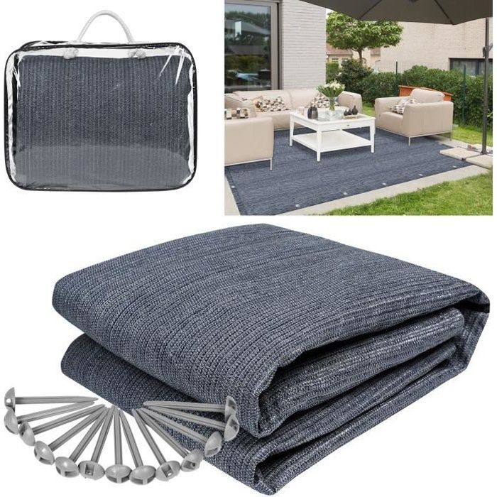 Alfombra de camping XMTECH, lona de suelo de 250x400 cm para caravana, autocaravana, lona impermeable con estacas y bolsa de transporte.