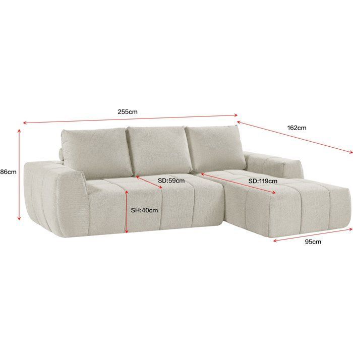 Canapé compressé modulable - 3 places - JOAQUIM - Tissu Beige crème - 255 x 162 x 86 cm