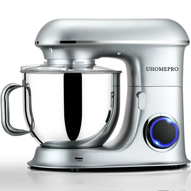 uhomepro 7,5 QT köksmaskin, 6+0+P-hastigheter, tiltbart huvud, 660W degmixer, elektrisk kakmixer för hemmabruk, med degkrok, visp, äggvisp, spatel, diskmaskinssäker