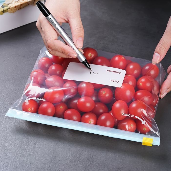 Sacos reutilizáveis para armazenar alimentos, grossos, com fecho de zíper, próprios para freezer e micro-ondas.