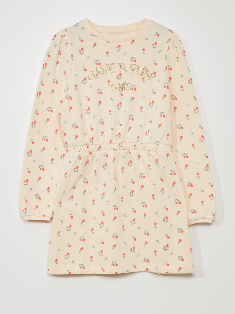 Vestido sudadera ajustado estampado - BEIGE